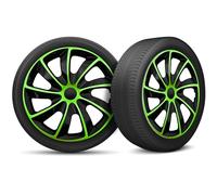 Moltico Enjoliveur - Set de 4 Universel Enjoliveurs - Adapté à Toutes Roues en Acier - Enjoliveurs pour Auto - Anneau de Sécurité Réglable - 13 Pouces - Vert-Noir