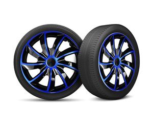 Moltico Enjoliveur - Set de 4 Universel Enjoliveurs - Adapté à Toutes Roues en Acier - Enjoliveurs pour Auto - Anneau de Sécurité Réglable - 15 Pouces - Bleu-Noir