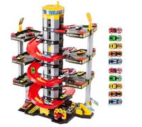MOLTO | 7 etages Parking Vert avec Garage, rampes, buanderie, Ascenseur, Station-Service et Zone ointe | Comprend 10 Voitures | Toys éducatifs pour Enfants | + 3 Ans