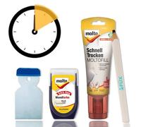 Molto BLITZ RÉPARATION Kit Réparation + Peinture pour trous, fissures, dommages sur mur/plafond, incl. peinture blanche pour intérieur et crayon de couleur Fux Zimmermann