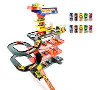 MOLTO | Downtown Toy Parking 4 Étages + 10 Voitures - Station Service, Ascenseur, Laverie - Parking Enfants avec Rampe Grande Vitesse