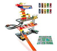 Molto Garage de Jouet Downtown 3 Étages + 10 voitures et Tapis de Jeu. Garage avec Station-Service et rampes. Jouet pour enfants