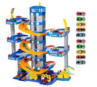 Molto Molto Garage à jouets Bleu 6 Étages + 10 voitures. Garage avec Station-Service et rampes. Jouet pour enfants