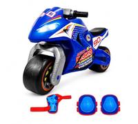 MOLTO - Moto à pédales Bleue de Course pour Enfants + Protections, Design de Course pour garçons et Filles, légère, Stable et Confortable, Jouet sûr pour l'intérieur et l'extérieur, +18 Mois