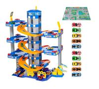 MOLTO | Parking jouet 6 plantes bleu avec 10 voitures et tapis de jeu - Garage pour enfants avec rampes, élévateur et éléments interactifs - Jeu d'imagination et de motivation pour enfants à partir de