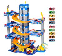 MOLTO | Parking Jouet 6 Plantes Bleu avec 10 Voitures - Garage pour Enfants avec rampes, Ascenseur et éléments interactifs - Jeu d'imagination et de mobilité pour Enfants à partir de 3 Ans