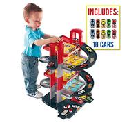 MOLTO | Parking pour Enfants de 5 étages avec Garage, rampes, laverie, Ascenseur, Station-Service et Zone grasse | Comprend 10 Petites Voitures | Jouets éducatifs pour Enfants | + 3 Ans