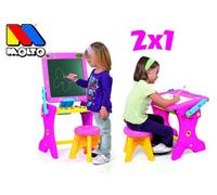 Molto Pupitre Tableau Rose - Bureau d'enfant 90 cm avec Ardoise et 16 Accessoires - Age Recommandé: 3 ans et plus