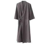 MOLUCI Peignoir en Lin de Coton pour Hommes et Femmes Couples Kimono Yukata Absorbant à Séchage Rapide de Style Japonais Robe de Sauna,Gris,M