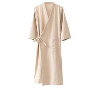 MOLUCI Peignoir en Lin de Coton pour Hommes et Femmes Couples Kimono Yukata Absorbant à Séchage Rapide de Style Japonais Robe de Sauna,Hemp,L