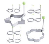 MOLUCKFU 12 pièces Anneaux de Cuisson pour Œufs Acier Inoxydable avec Poignée Moules Antiadhésifs Formes Rondes Cœur Étoile et Fleur Accessoires Pratiques Déjeuner Familial