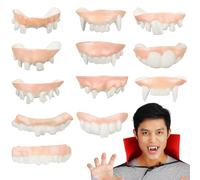 MOLUCKFU 12 Pièces Fausses Dents Vampire Cosplay PVC Durables et Confortables Accessoires Halloween Prank Dents Gothique Costume