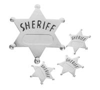 MOLUCKFU 4 pièces Badge Shérif Halloween Cosplay Alliage de Zinc Lot de Étoiles Policières Hexagonales Accessoires Légers et Portables pour Costumes et Fêtes à Thème Adulte