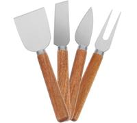 MOLUCKFU 4 Pièces Set de Couteau et Fourchette, Manche Bois | Coupe Fromages Variés, Lame Polie, Forme Monobloc, Gâteau, Rangement Compact