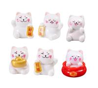 MOLUCKFU 6 Pièces Miniature Lucky Cat Figurines Small Decorative Fortune Cats for Car Dashboard Desk Garden Handmade Collectibles for Luck and Feng Shui