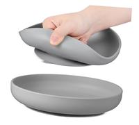 MOLUCKFU Assiettes En Silicone Anti-déversement à Ventouse Pour Seniors Et Personnes à Mobilité Réduite, Lot De 2, Gris Foncé, Pour Utilisation à Domicile Ehpad