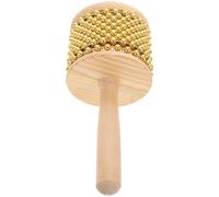 MOLUCKFU Cabasa Percussion en Bois 85 CM Dorée avec Perles Métalliques - Instrument de Musique Latin Original Portable pour Adultes Hochet de Scène Léger Percussion pour Concerts et