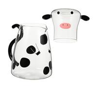 MOLUCKFU Carafe Verre Résistante Chaleur avec Tasse Pichet Lait et Théière Créative Forme de Vache Micro-ondable pour Boissons Froides et Chaudes