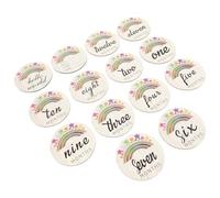 MOLUCKFU Cartes en Bois Peintes 14 Pièces pour Bébé Chiffres Mois, Accessoires Naissance Colorés pour Célébrer la Première Année et Séance Photo Commémorative