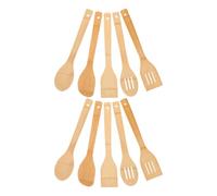 MOLUCKFU Ensemble de 10 Ustensiles Cuisine en Bambou Naturel Spatules Antiadhésives Longues Set Complet pour Cuisson Crêpes Steak et Wok Adapté Usage Quotidien et Pendaison de
