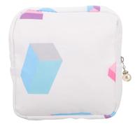 MOLUCKFU Grand Porte-Accessoires pour Serviettes Hygiéniques avec Fermeture Éclair Robuste Pochette Portable Multifonction pour Femme Motif Géométrique Blanc Compact