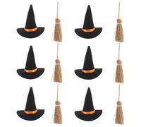 MOLUCKFU Lot de 12 set de Mini Chapeaux de Sorcière en Feutre et Balais en Bois pour Loisirs Créatifs Décoration Halloween Accessoires Miniatures pour Cosplay et Fête 6 Chapeaux 6
