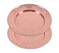 MOLUCKFU Lot de 2 Assiettes à Hors-d'œuvre en Acier Inoxydable 24 Cm, Plateau Rond Vintage Doré Rose, Motif Diamant, Assiettes Multi-usages pour Desserts, Fruits et Apéritifs, Plateau