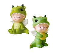 MOLUCKFU Lot de 2 Décorations Dinosaures en Résine pour Gâteau D'anniversaire Garçon et Filles, Figurines Bébé Dinosaure Debout et Assis, Accessoires Décoration Gâteau Réutilisables