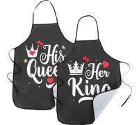 MOLUCKFU Lot de 2 Tabliers Cuisine pour Homme et Femme Saint-Valentin Bretelles Réglables Imprimé Lettre et Couronne Couleur Rouge à Lèvres Tabliers Drôles Cuisine Barbecue et