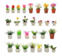 MOLUCKFU Lot de 28 Plantes Miniatures en Résine Pots Décoratifs pour Maison de Poupée Mini Bonsaïs Artificiels Micro-Paysages Créatifs Décoration Végétale sans Entretien pour Petits