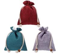 MOLUCKFU Lot de 3 Pochettes à Cordon en Lin Double Couche, Paquet D'emballage Décoratifs pour Bijoux, Trousse de Rangement Portable pour Présents, Pochettes Multifonctions pour Bonbons