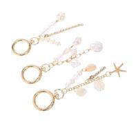 MOLUCKFU Lot de 3 Porte-Clés de Téléphone Plage en Alliage de Zinc Perles Coquillages et Étoiles de Mer Breloques pour Femme Accessoires Décoratifs pour Paquet ou Dragonne Présent