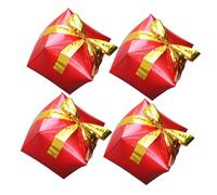 MOLUCKFU Lot de 4 Ballons Carrés en Aluminium Rouge pour Décoration de Noël Ruban Assorti Ballon Cube Festif pour Fête et Anniversaire de Boîte pour Ambiance Joyeuse et Couleur