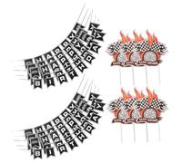 MOLUCKFU Lot de 6 sets de Banderoles à Motif Carreaux Noirs pour Fête d'Anniversaire Thème Course Automobile Décorations Suspendues pour Garçons Drapeaux Circuit Accessoires de Fête