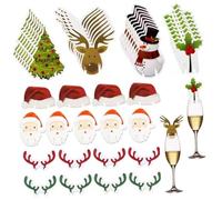 MOLUCKFU Lot de 80 Breloques en Bois pour Verres à Vin de Noël Décorations Festives Motifs Père Noël Cerf Sapin Bonhomme de Neige - Marqueurs pour Verre Accessoires pour Fête et