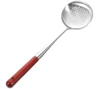 MOLUCKFU Louche Passoire en Acier Inoxydable Multifonction Manche Long en Bois Cuillère Filtrante à Huile Cuisine Domestique Ustensile Pratique pour Filtrer Soupe et Huile 1 Pièce