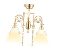 MOLUCKFU Lustre Mini Double Tête Floral Doré Vintage Plafonnier Miniature pour Maison de Poupée Accessoire et Décoratif pour Scènes Miniatures