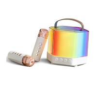 MOLUCKFU Machine Karaoké Portable Q7 Blanc Mini Microphone sans Fil Double Enceinte Intégrée avec LED Kit Karaoké Compact pour Garçon et Filles et Adultes Facile à Utiliser Fête et Voyage