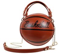 MOLUCKFU Paquet Bandoulière et Fermeture Éclair Forme Ballon de Basket en Pu Marron Grosse Capacité Portable et Multifonction pour Fille pour Camping et Occasions Diverses