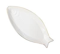 MOLUCKFU Plateau à Poissons Résistant la Chaleur et Facile à Nettoyer pour Restaurant en Céramique Blanche de Poisson et Usage Quotidien