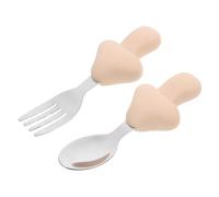 MOLUCKFU Set Couverts Garçon Fille Silicone et Inox Cuillère et Fourchette à Poignée Courte Ustensiles Apprentissage pour Tout-petits Vaisselle et Sécurisée pour Sevrage Beige Cuillère