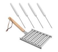 MOLUCKFU Support de Barbecue Extérieur en Acier Inoxydable 5 Pièces Détachable avec Rouleau à Hot-dog et 4 Brochettes pour Cuisson Uniforme, Outil Portable pour Grillades en Camping