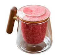 MOLUCKFU Tasse à Thé en Verre 400 Ml Infuseur en Céramique et Anse en Bois Antidérapante Mug de Bureau Rétro Rouge Couvercle Protecteur pour Thé Café Lait et Boissons Chaudes