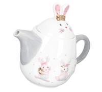 MOLUCKFU Théière en Céramique Lapin de Pâques 1 Pièce sans Trou de Filtre, Grosse Capacité, Pot à Thé Décoratif Blanc Relief, pour Thé Chaud, Jus et Boissons Maison, Usage Quotidien