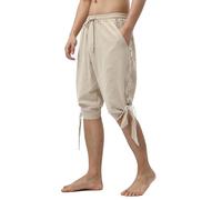 MoLucks Short pirate à lacets pour homme - Style médiéval Viking Renaissance Navigateur Halloween Cosplay - En lin, beige, M