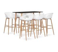 Molumvel Ensemble de bar 7 pièces, table mange-debout et 6 tabourets de bar | Design moderne, assises en maille filet, pieds aspect bois, peu encombrant