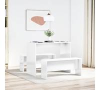 Molumvel Ensemble de salle à manger 3 pièces avec 2 bancs en blanc brillant, table de cuisine compacte avec banc, en bois, 97 x 47 x 75 cm