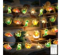 MOLVCE Guirlande lumineuse dinosaure pour chambre d'enfant - 1,5 m - 10 LED - Blanc chaud - En acrylique - Fonctionne avec piles - Avec minuterie - Lumières décoratives pour chambre à coucher, chambre