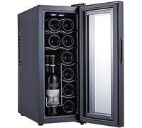 MOLVUS Cave à vin thermoélectrique pour 12 Bouteilles, Petit réfrigérateur à vin de comptoir à humidité constante, contrôle numérique, Porte en Verre, étagères en métal Noir-A
