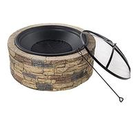 MOLVUS Foyer à bois chauffant en fausse pierre brasero pour patio extérieur et écran anti-étincelles pour barbecue, poêle à rôtir (jaune)